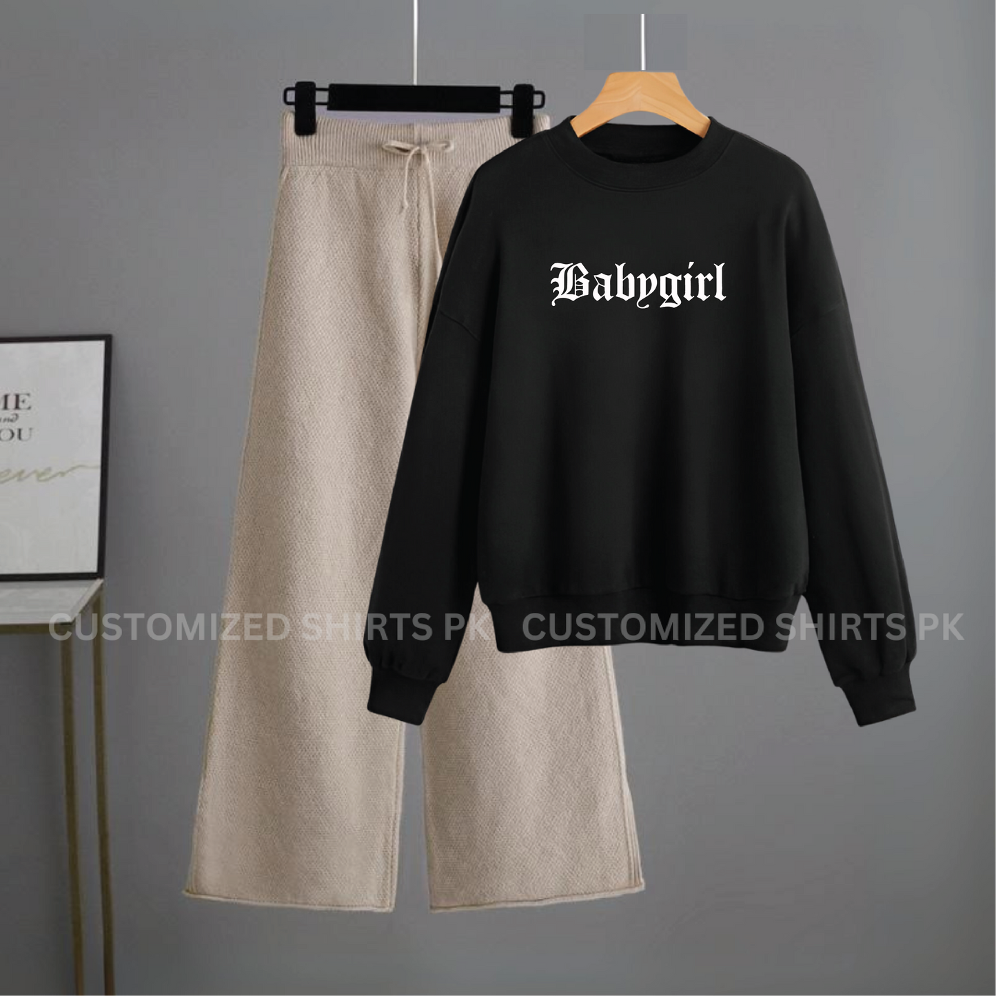 Baby Girl Black Sweatshirt & Beige Flapper