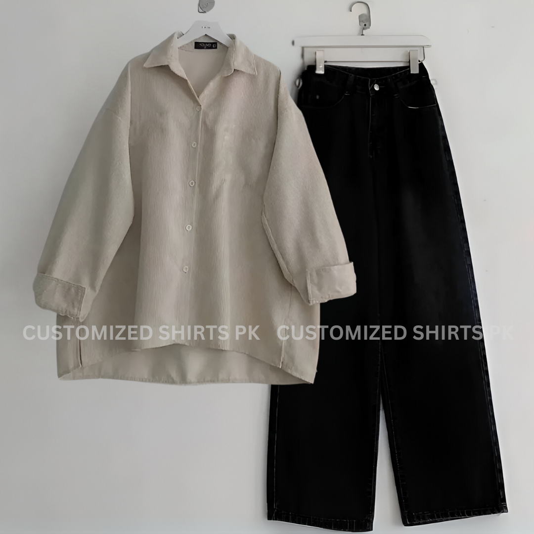 Beige Button Down Shirt With Black Jeans