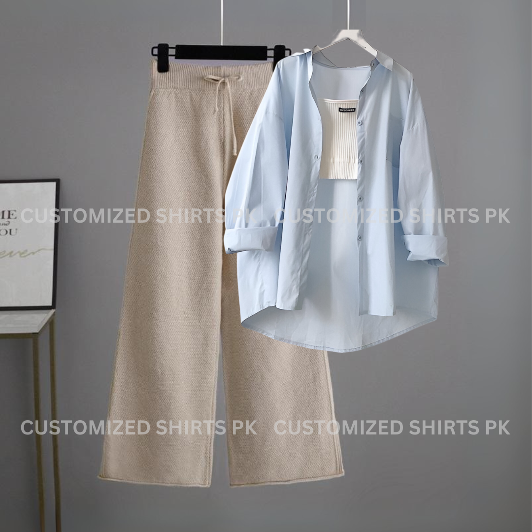 Sky Button Down & Beige Flapper