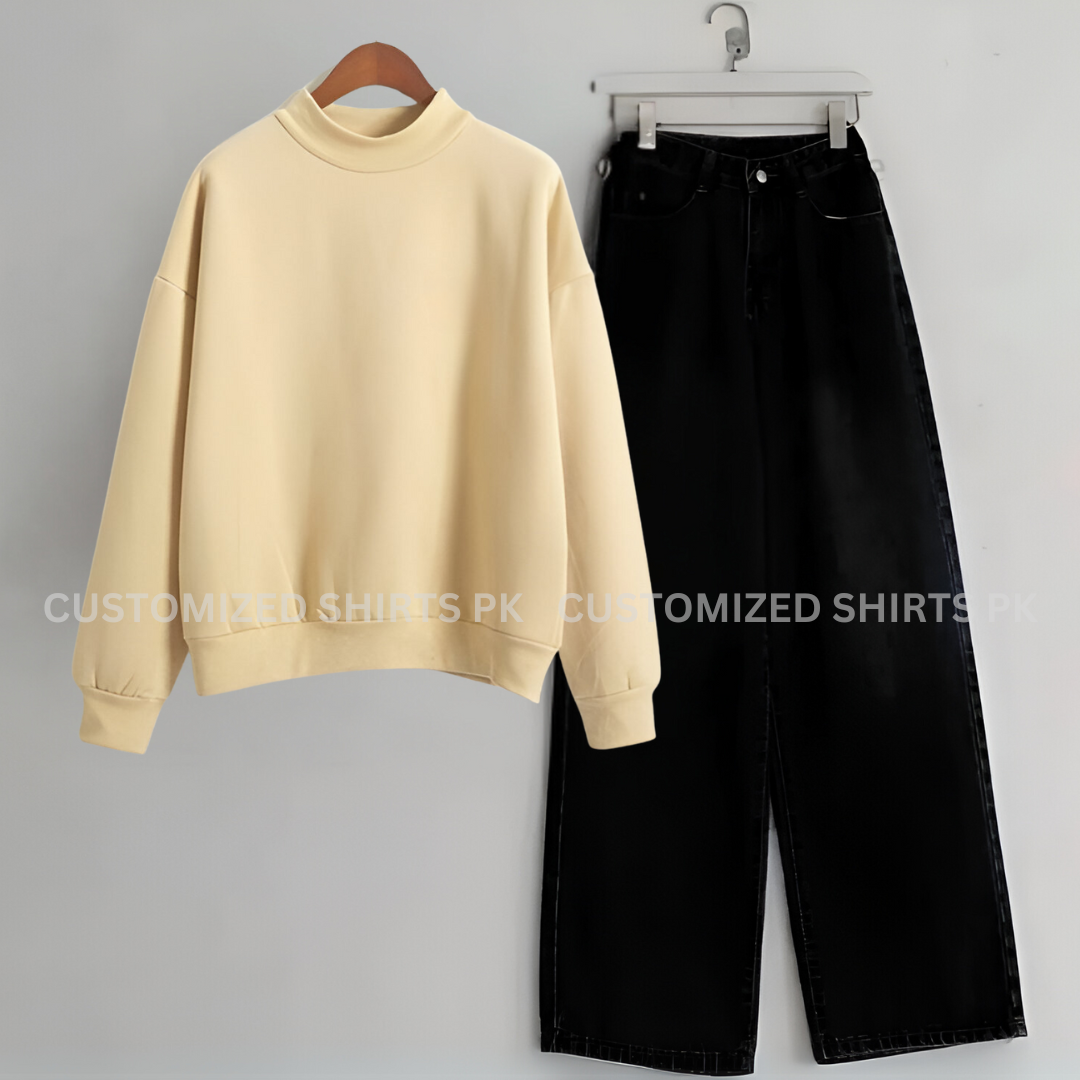 Beige Sweatshirt & Black Jeans