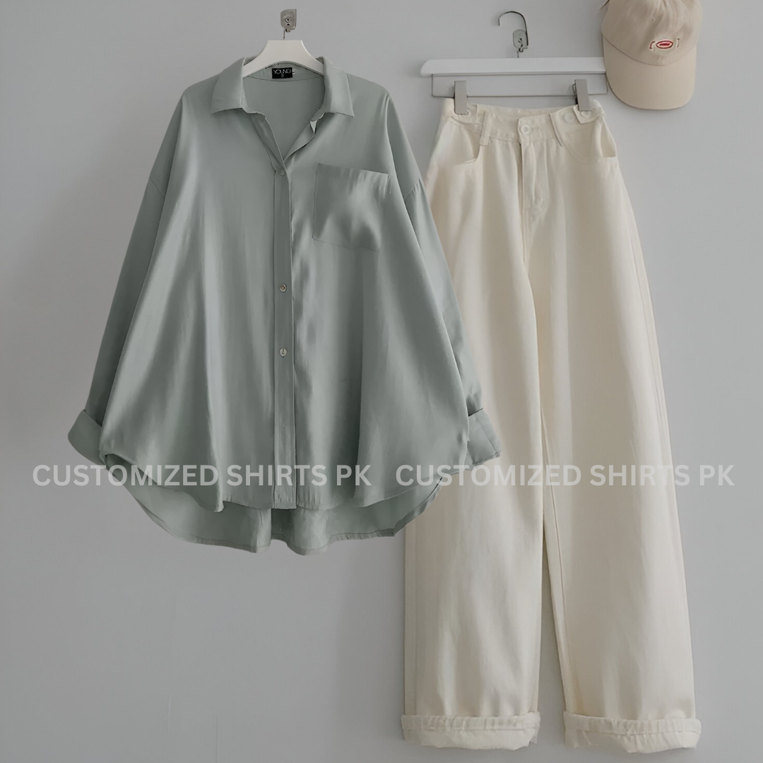 Grey Button Down Shirt With Beige Jeans