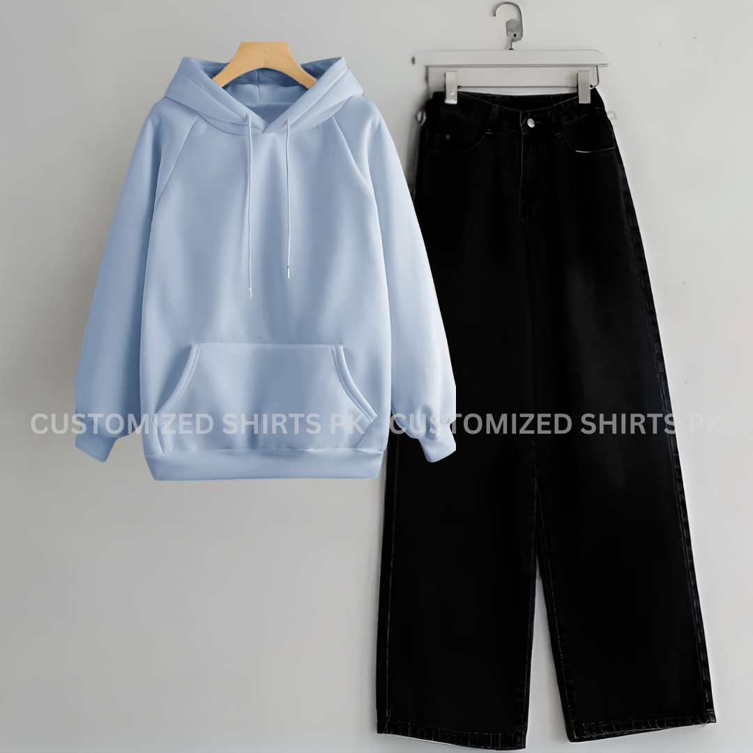 Sky Hoodie & Black Jeans