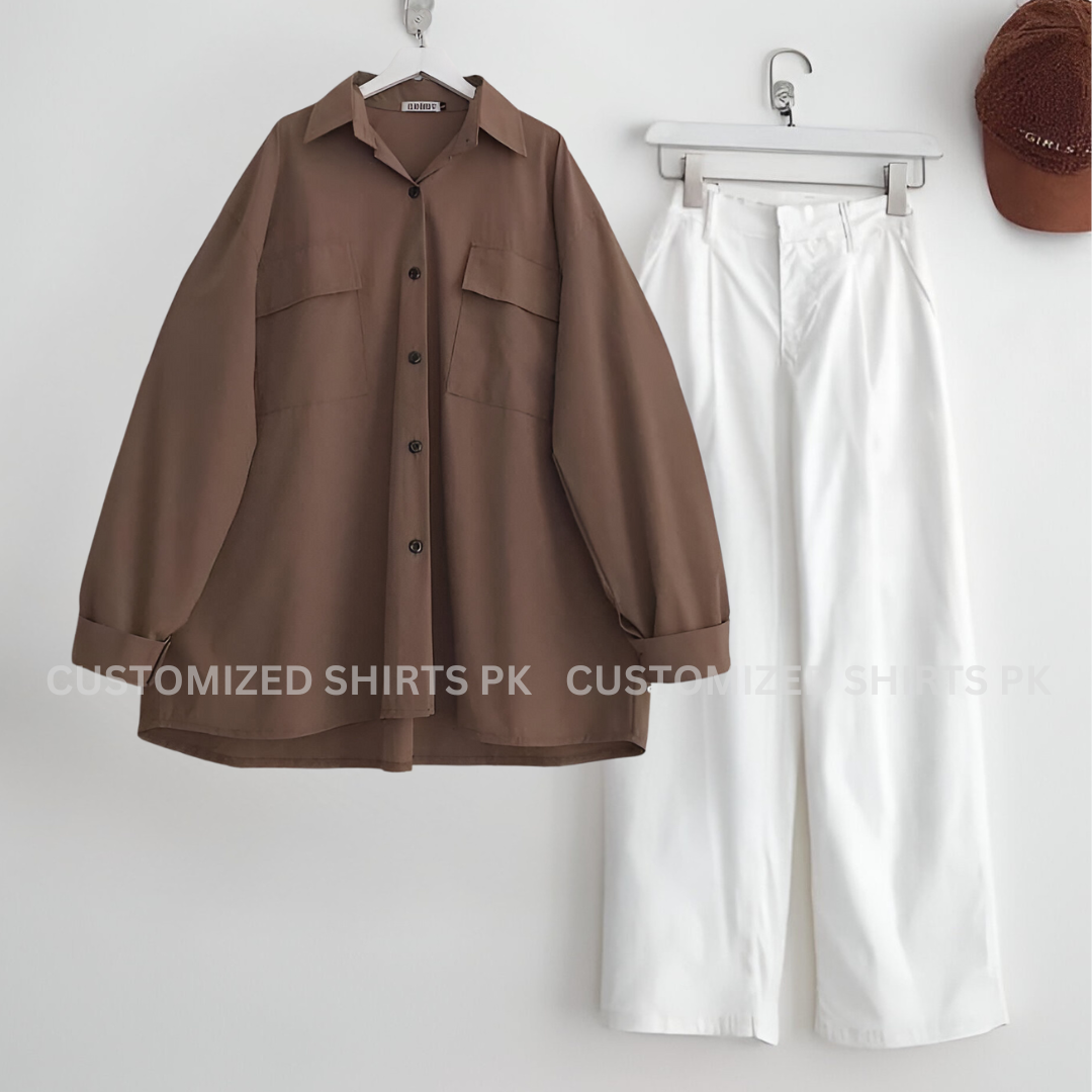 Brown Button Down Shirt With White Jeans