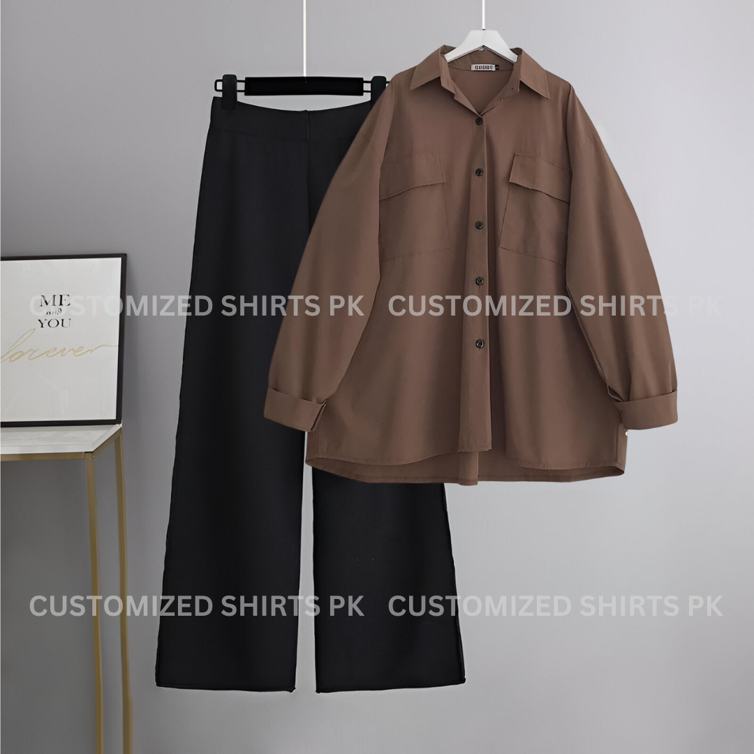 Brown Button Down & Black Flapper