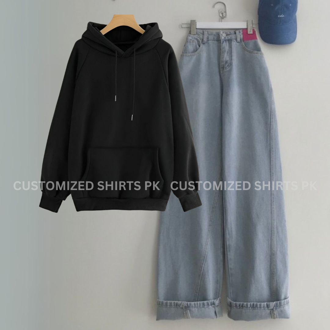 Black Hoodie & Ice Blue Jeans
