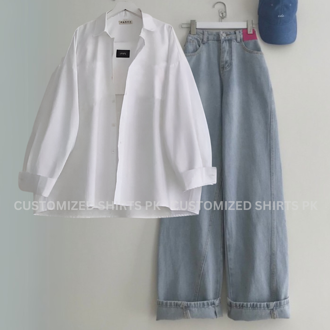 White Button Down Shirt With Ice Blue Jeans