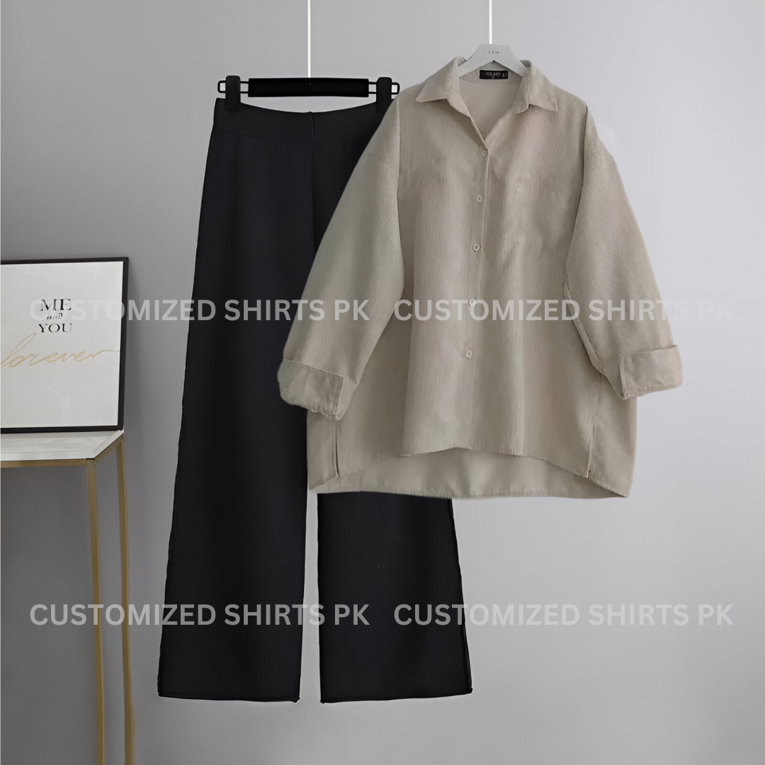 Beige Button Down & Black Flapper