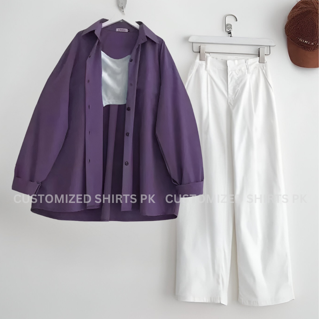 Purple Button Down Shirt With White Jeans