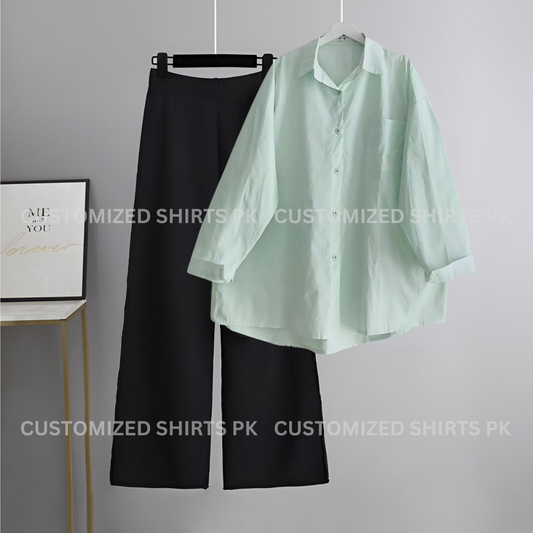 Mint Green Button Down & Black Flapper