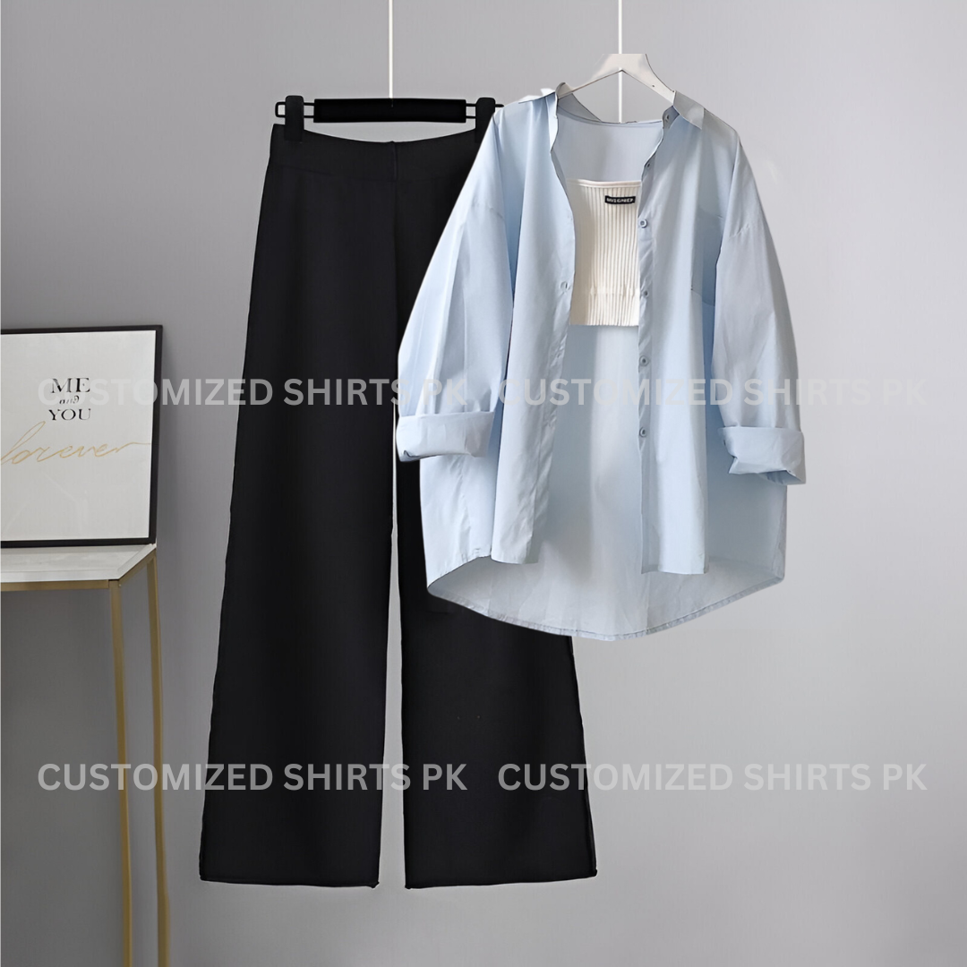 Sky Button Down & Black Flapper