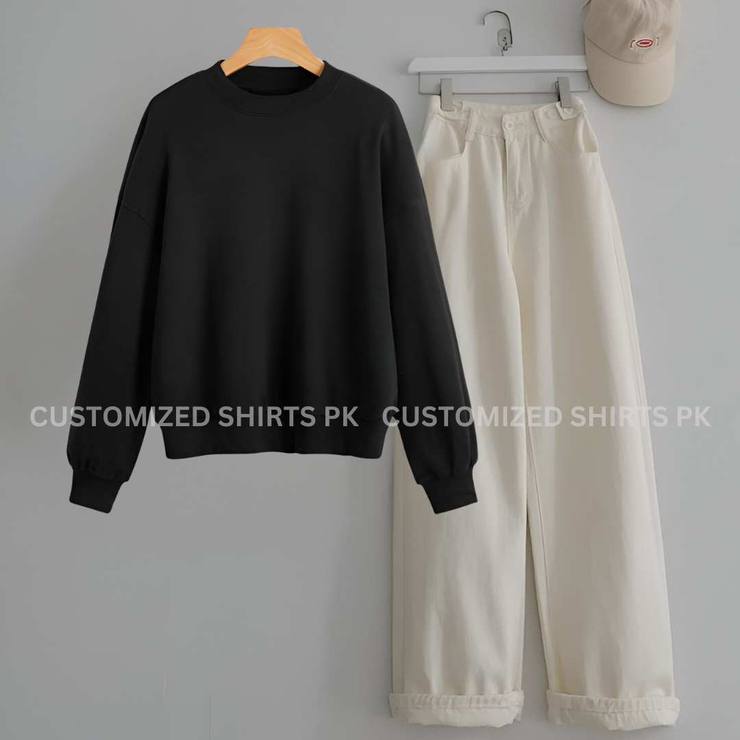 Black Sweatshirt & Beige jeans