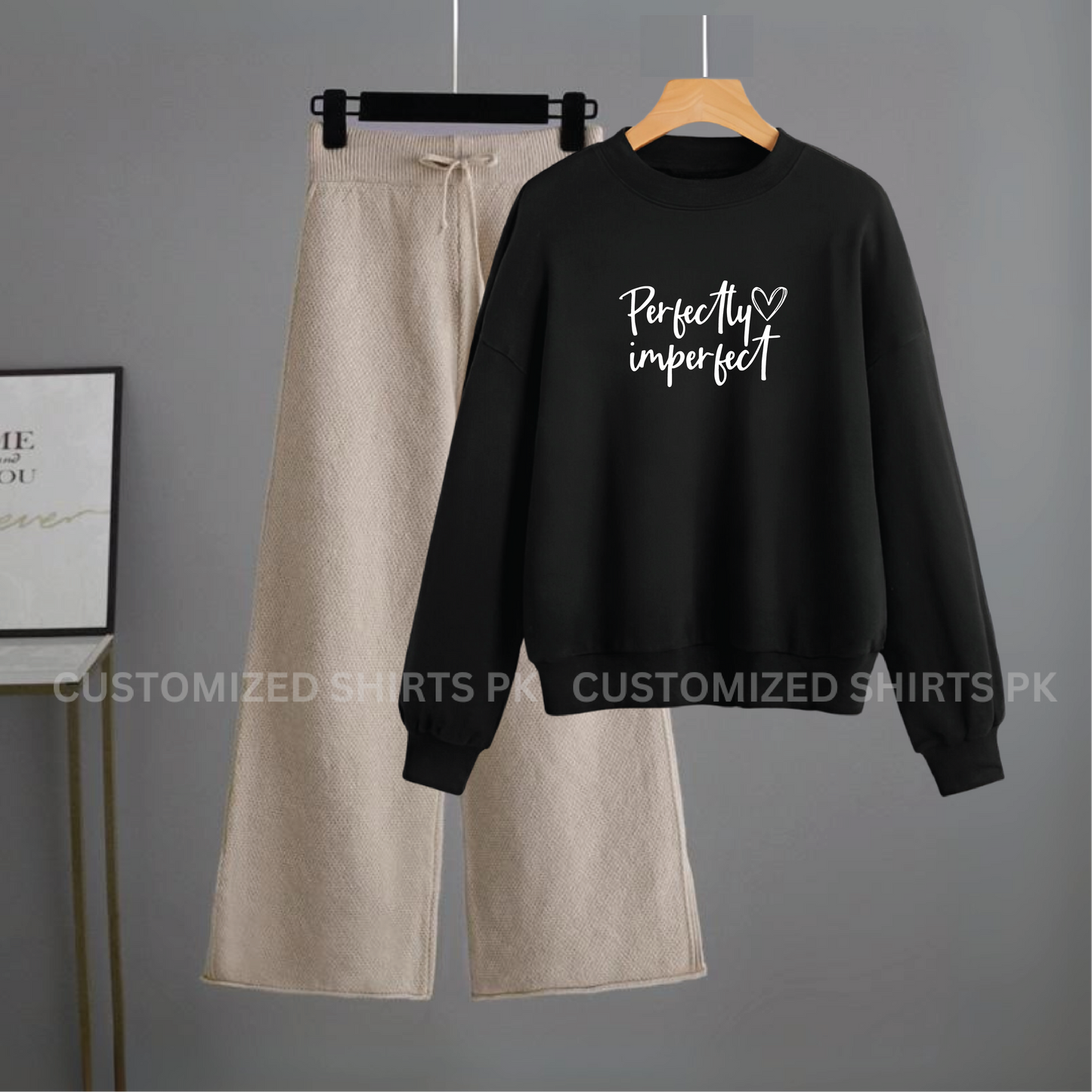 Perfectly Imperfect Black Sweatshirt & Beige Flapper