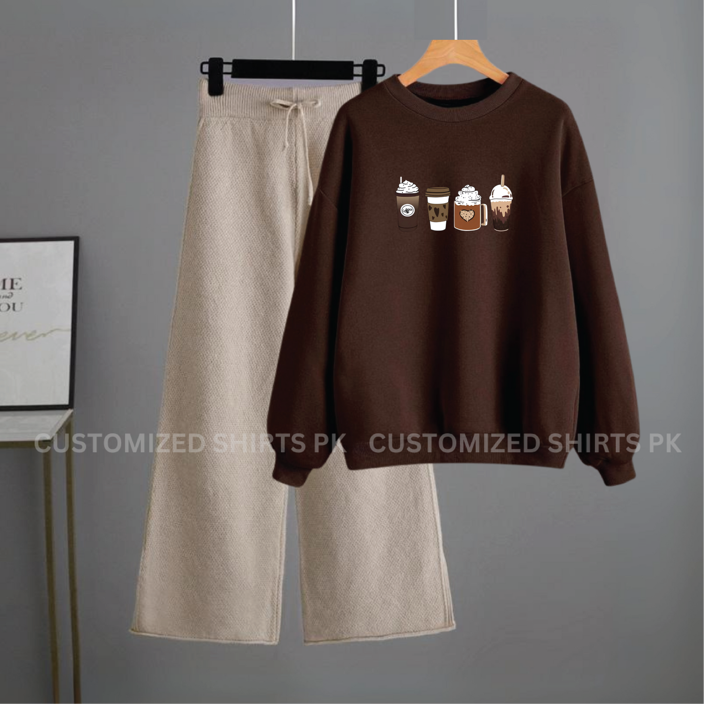 Coffee Brown Sweatshirt & Beige Flapper