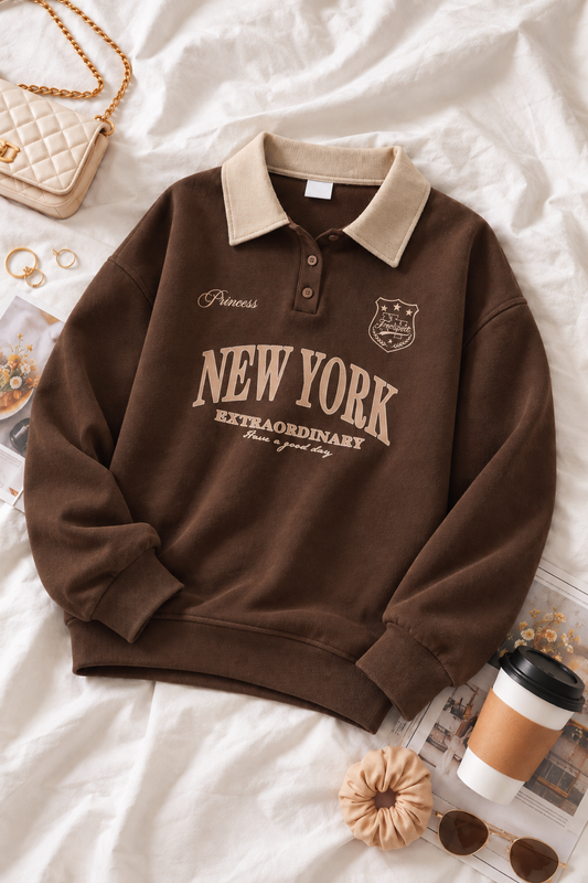 Brown NY Collared Sweatshirt
