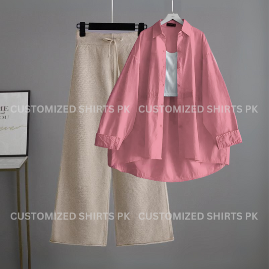 Pink Button Down & Beige Flapper