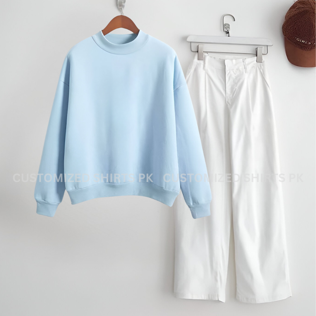 Sky Sweatshirt & White Jeans
