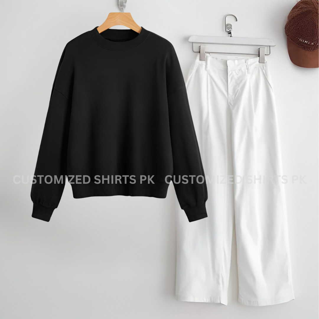 Black Sweatshirt & White Jeans