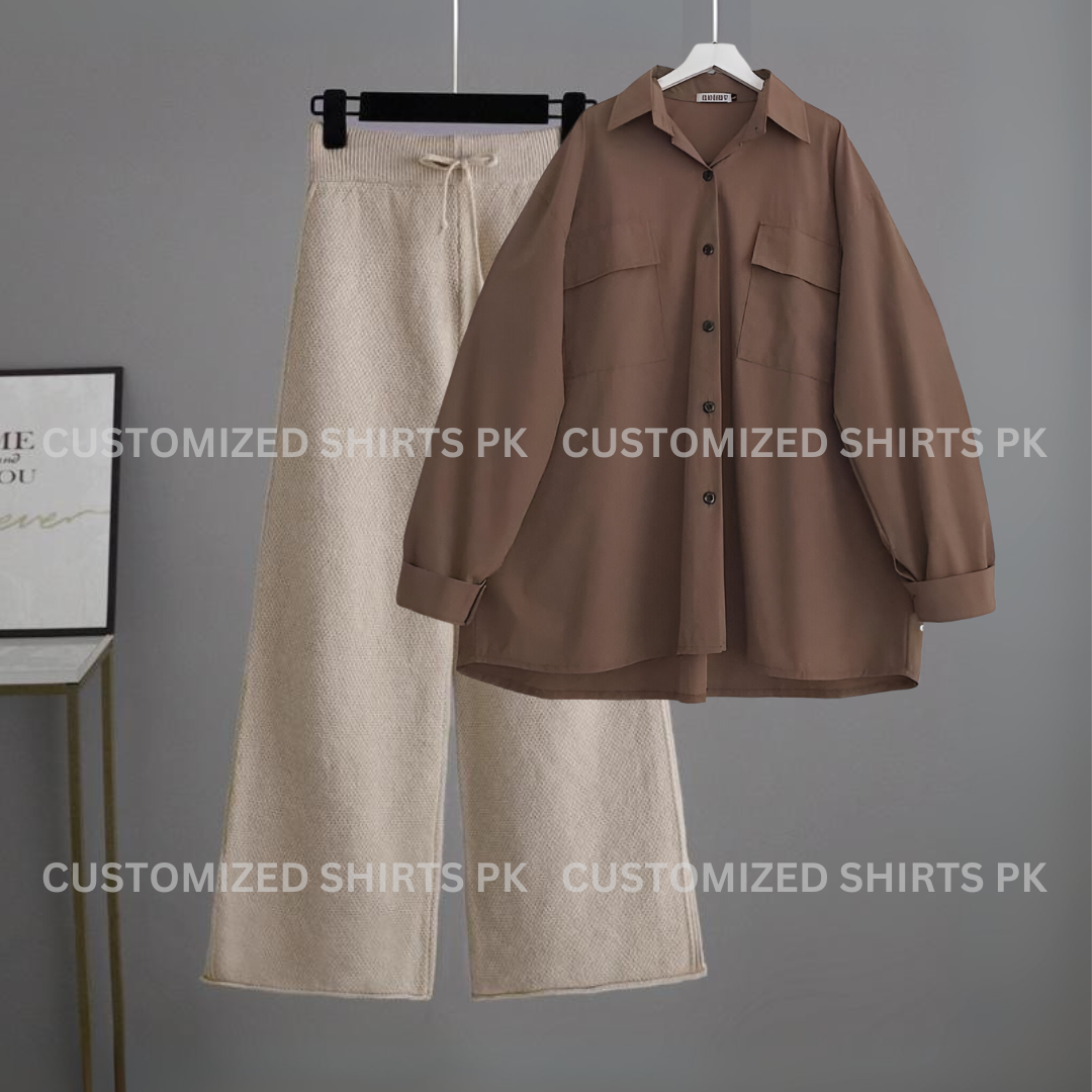 Brown Button Down & Beige Flapper