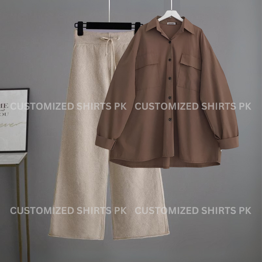 Brown Button Down & Beige Flapper