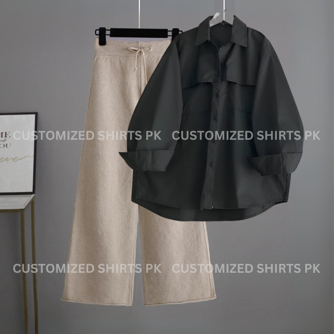 Black Button Down & Beige Flapper