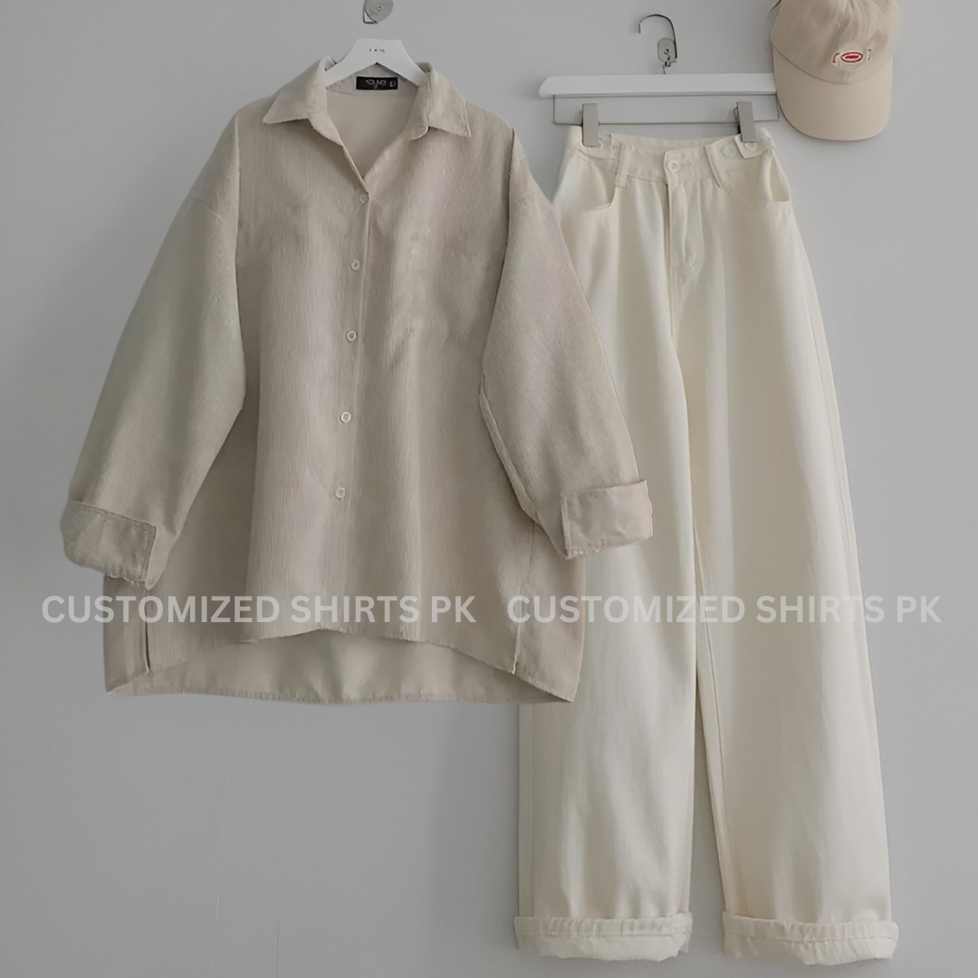 Beige Button Down Shirt With Beige Jeans