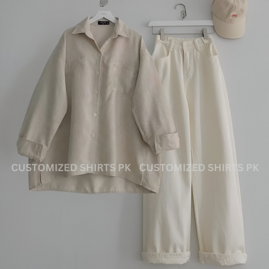 Beige Button Down Shirt With Beige Jeans