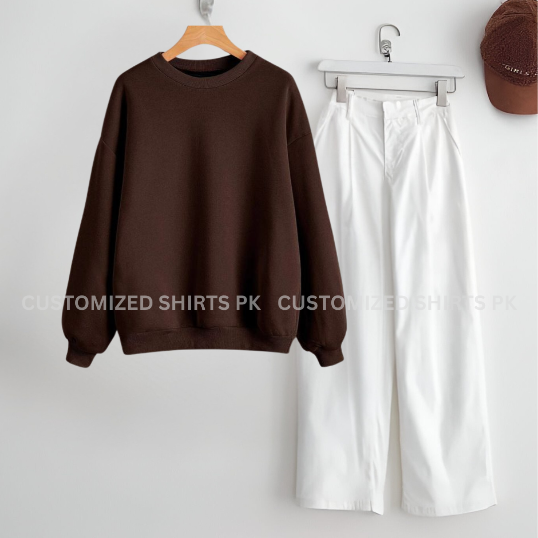 Brown Sweatshirt & White Jeans