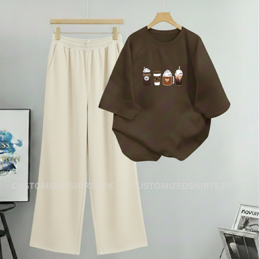 Coffee Brown Tee & Beige Flapper