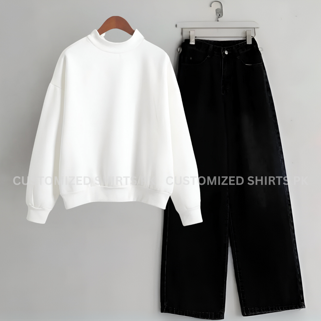 White Sweatshirt & Black Jeans