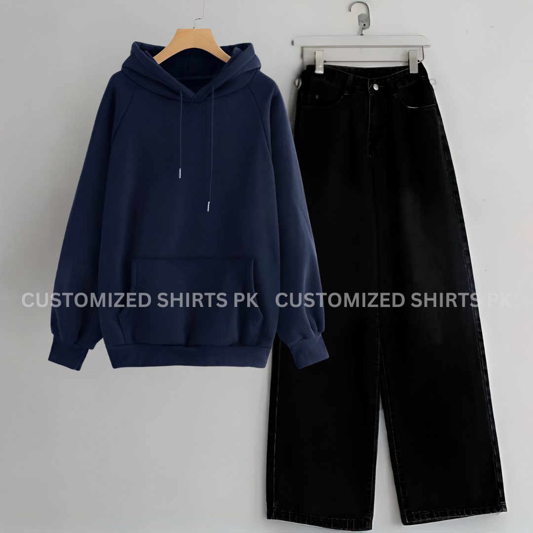 Navy Hoodie & Black Jeans