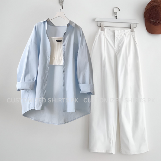 Sky Blue Button Down Shirt With White Jeans