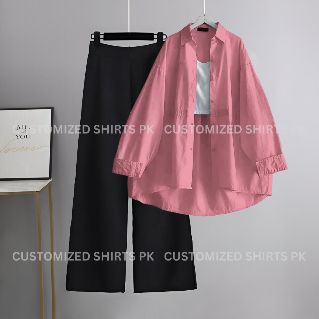 Pink Button Down & Black Flapper