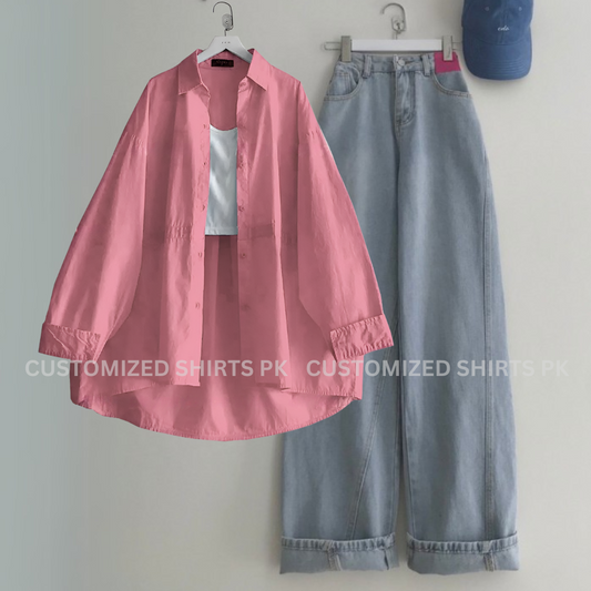 Pink Button Down Shirt With Ice Blue Jeans