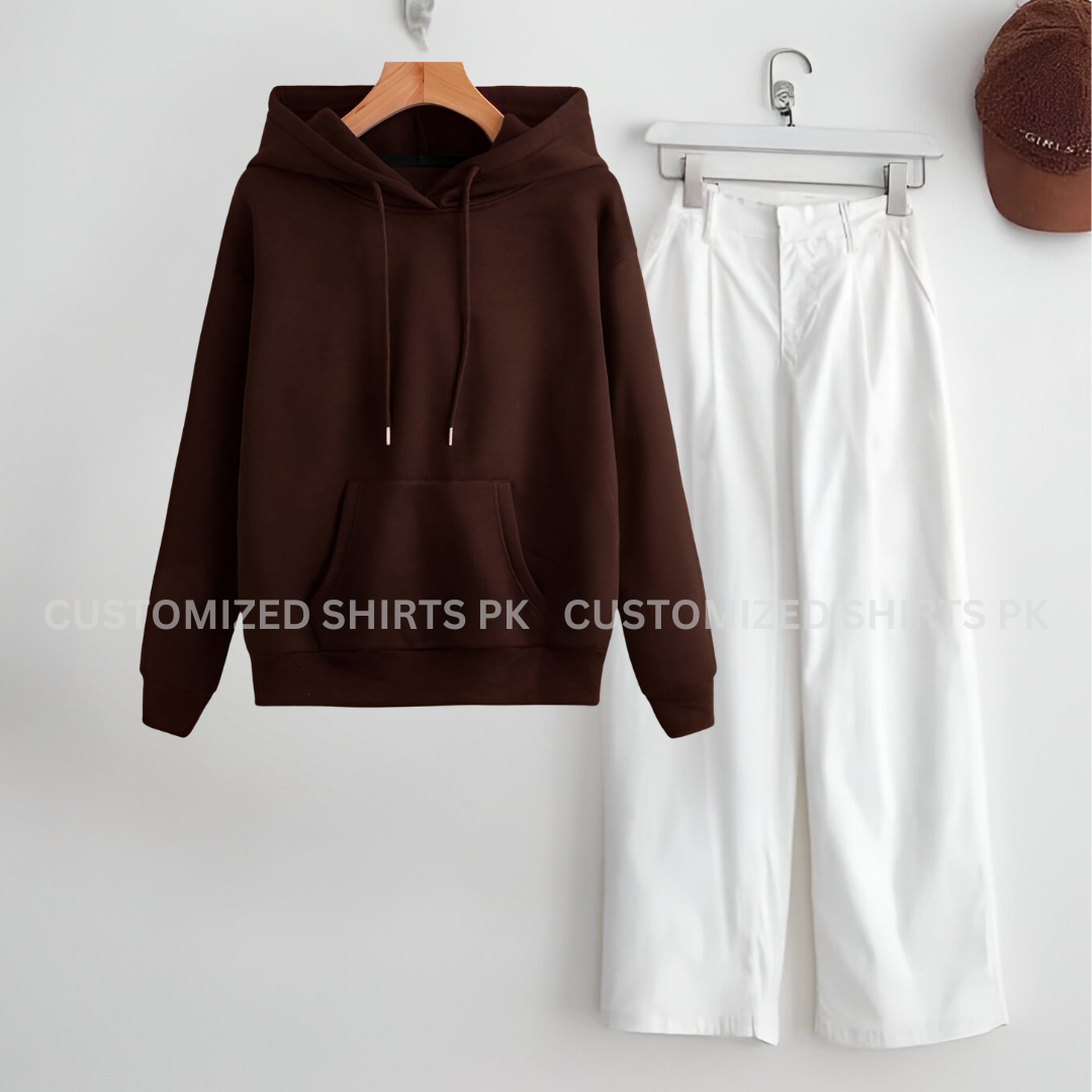 Brown Hoodie & White Jeans
