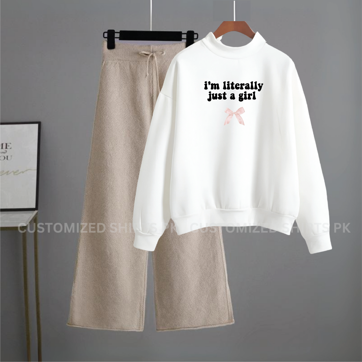 Just a Girl White Sweatshirt & Beige Flapper
