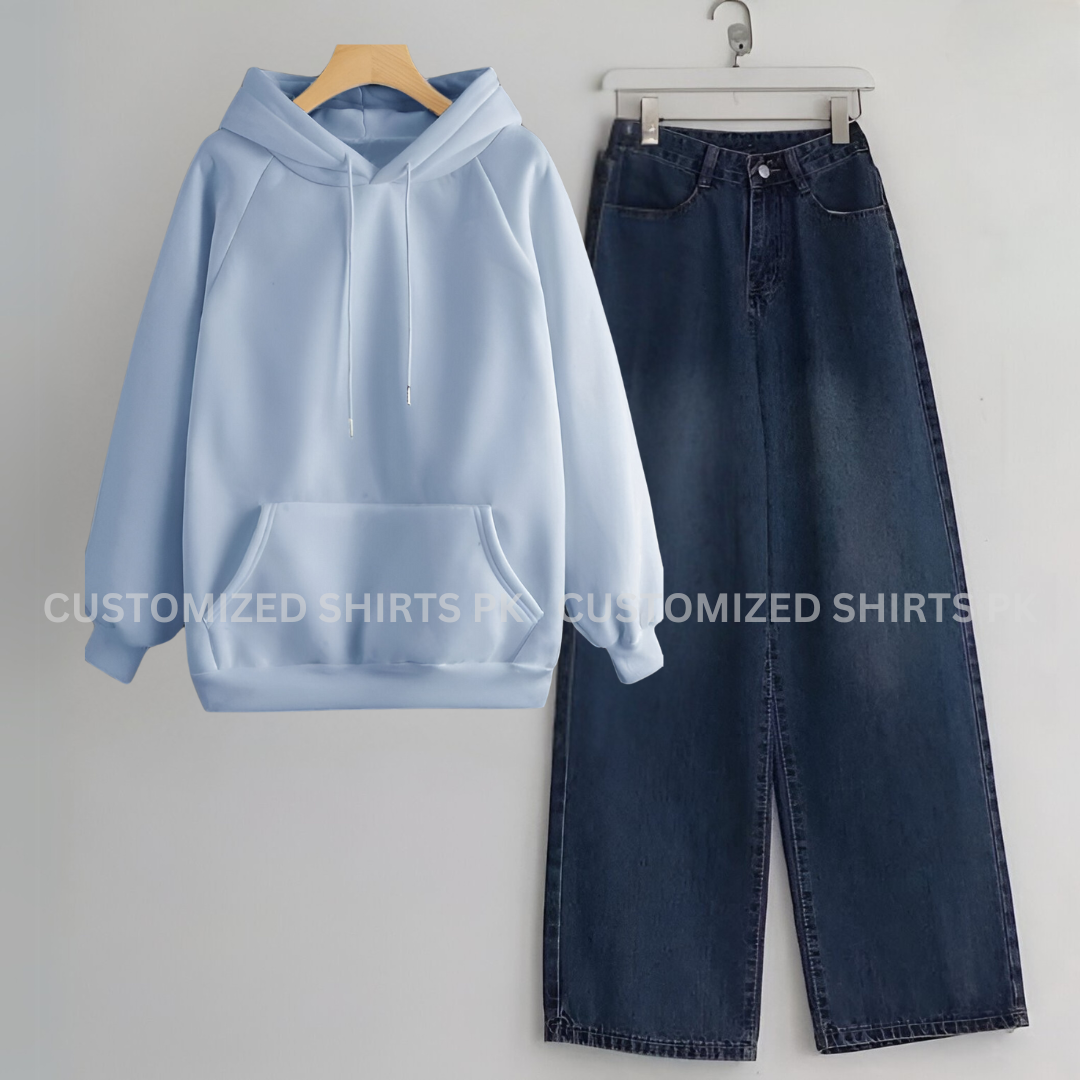 Sky Hoodie & Navy Blue Jeans
