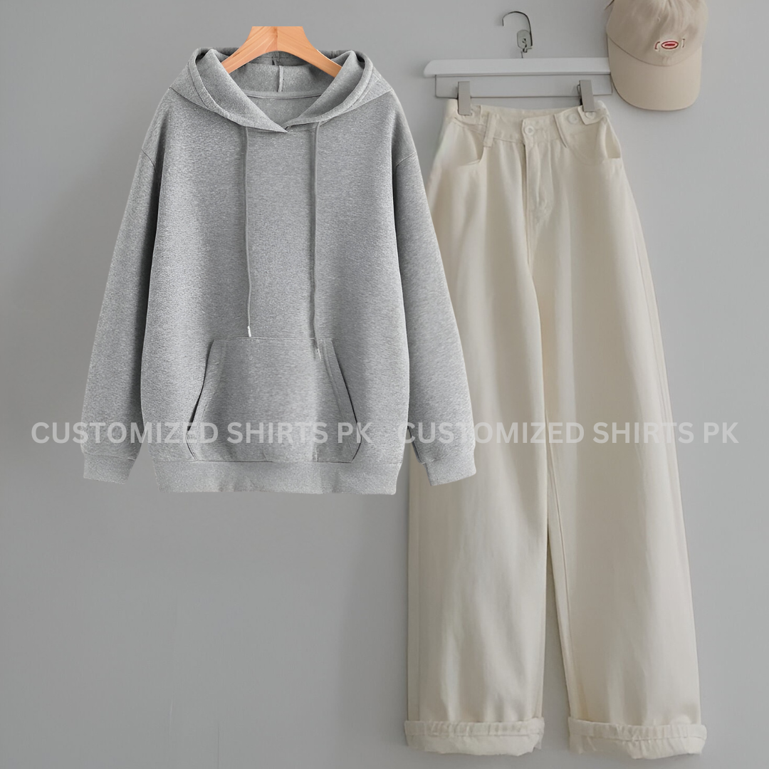 Grey Hoodie & Ice blue Jeans