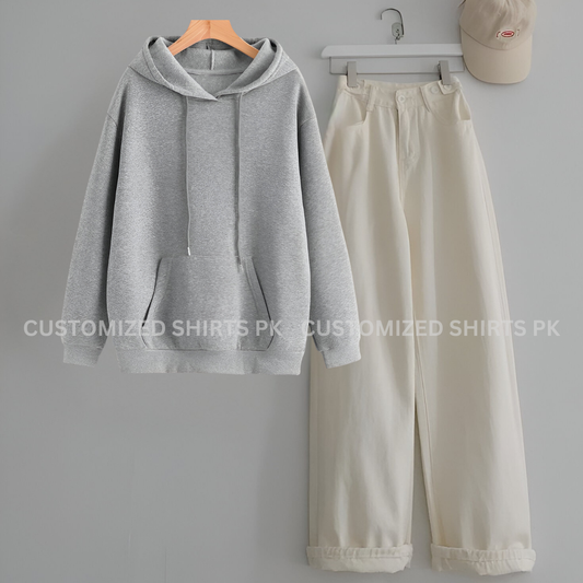 Grey Hoodie & Ice blue Jeans