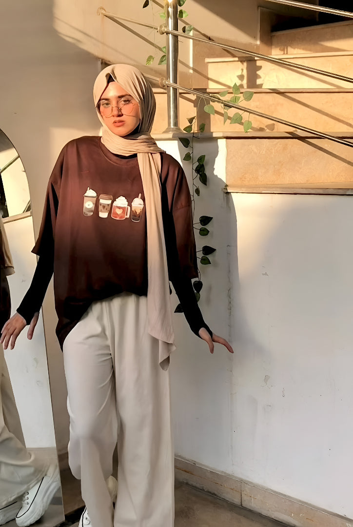 Coffee Brown Oversized & Beige Flapper