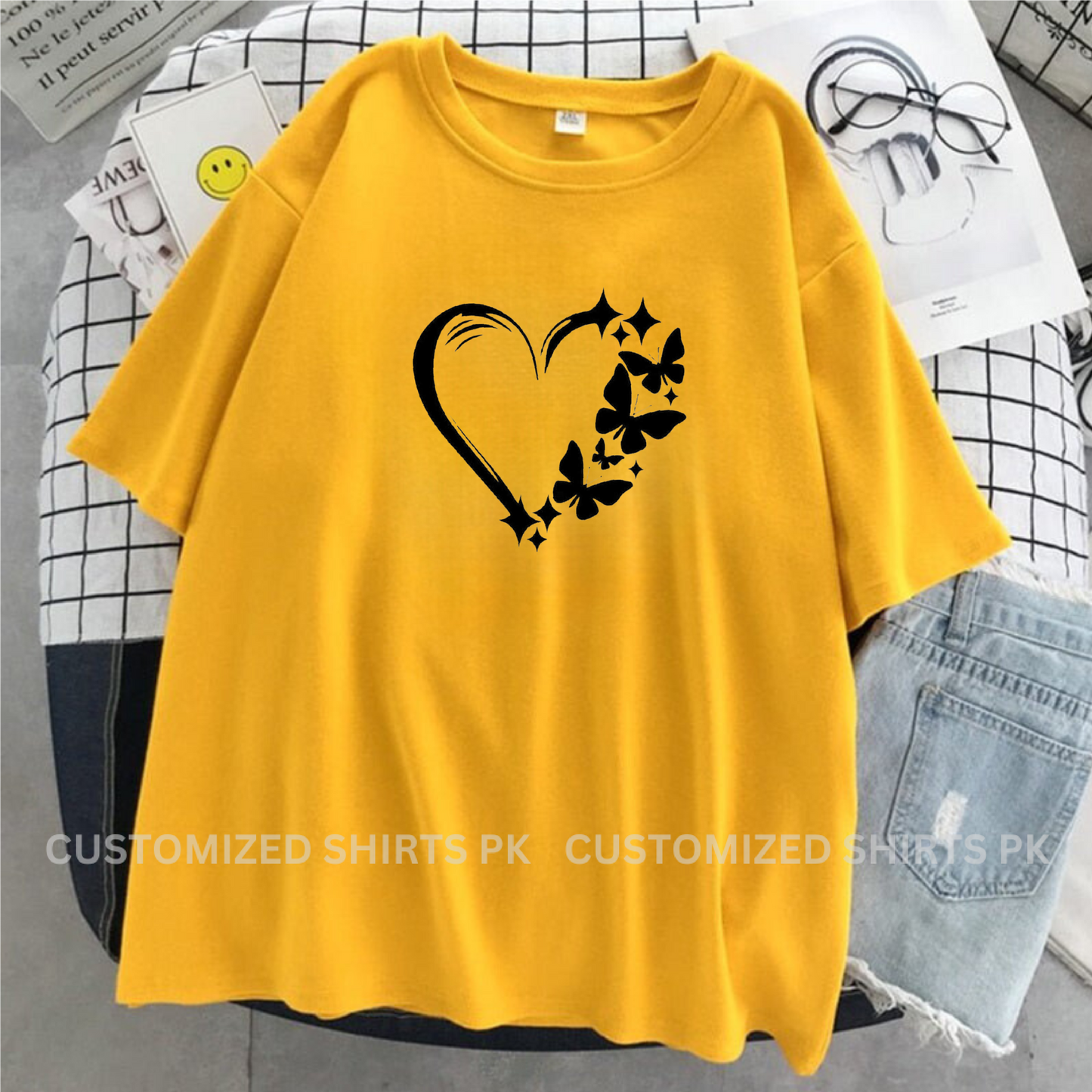 Butterflies Yellow Heart T-shirt