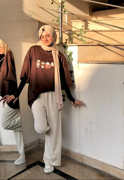 Coffee Brown Oversized & Beige Flapper