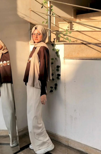 Coffee Brown Oversized & Beige Flapper