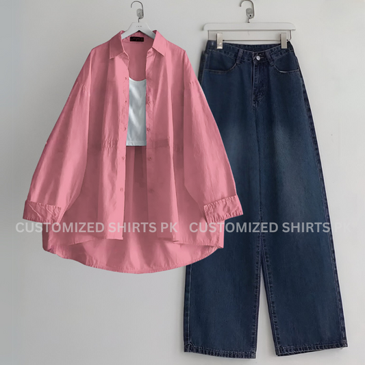 Pink Button Down Shirt With Navy Blue Jeans