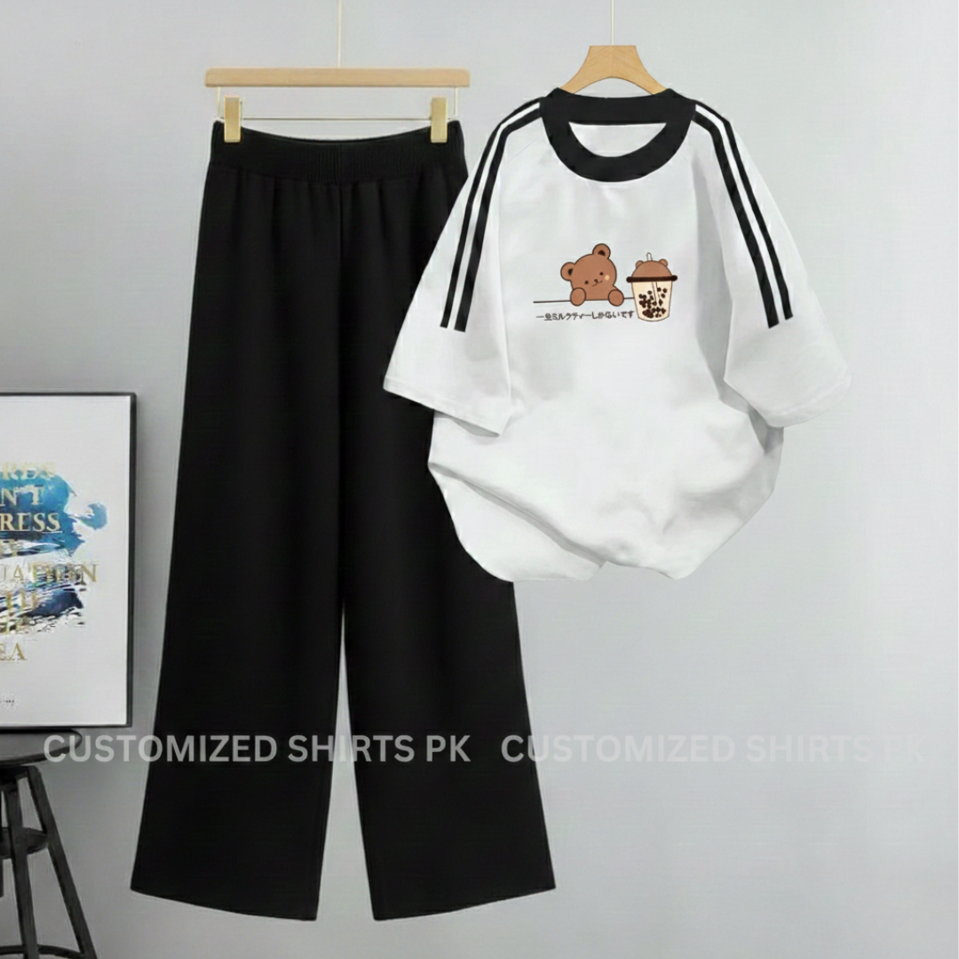 Cute Bear White Oversized  & Black Flapper