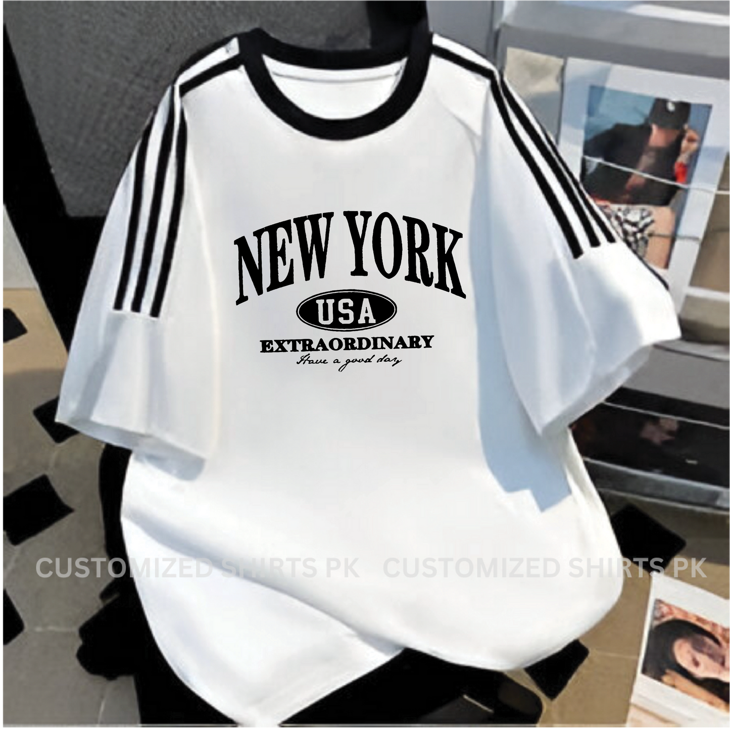 NY Printed White Oversized T-shirt