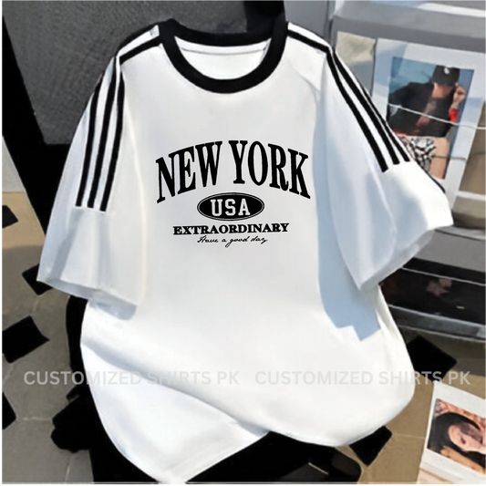 NY Printed White Oversized T-shirt