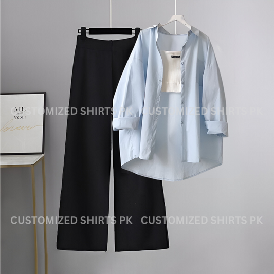 Sky Button Down & Black Flapper