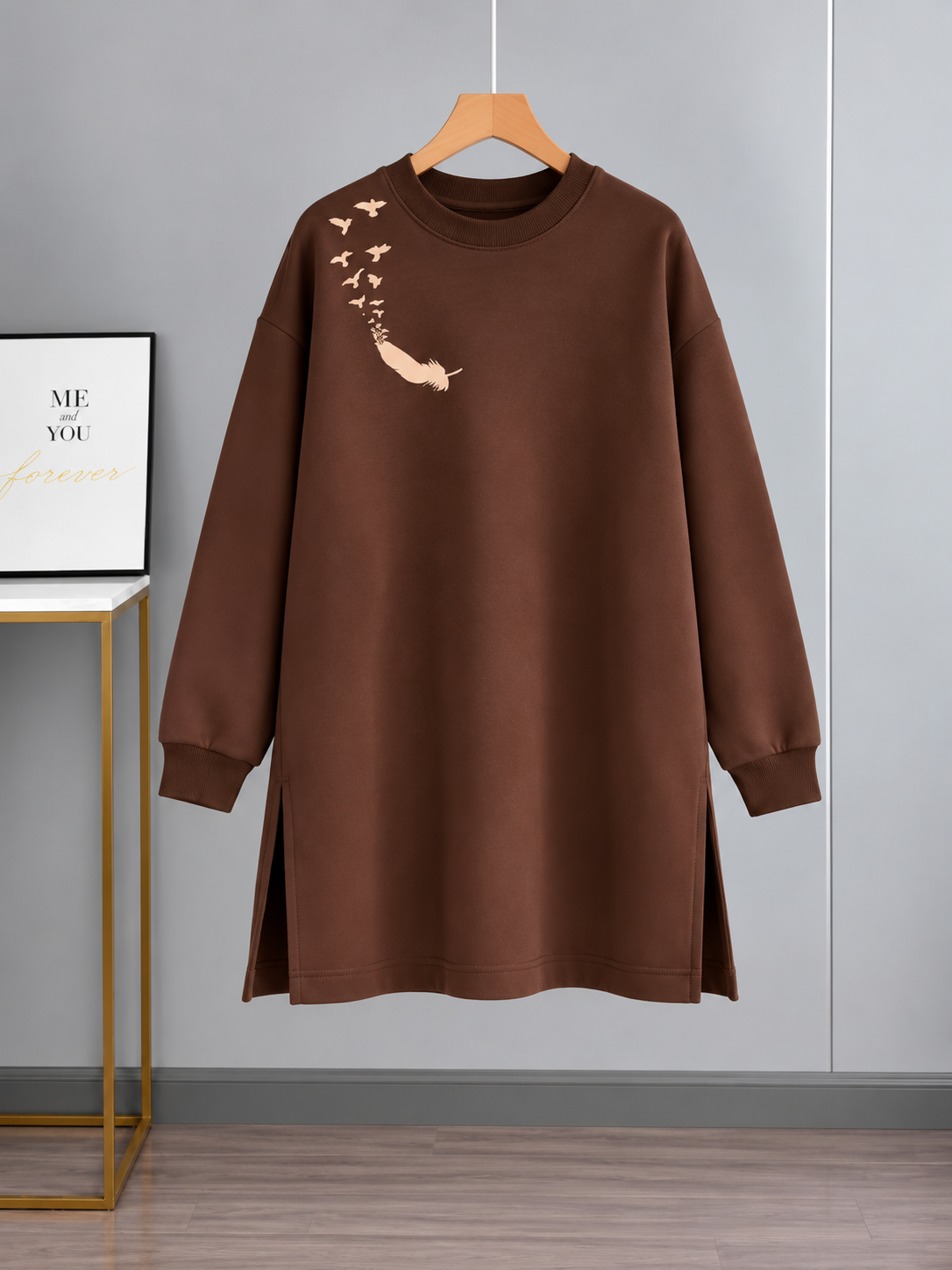 Birds Brown Long Sweatshirt