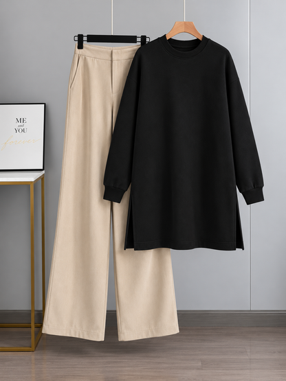Black Long Sweatshirt & Beige Flapper