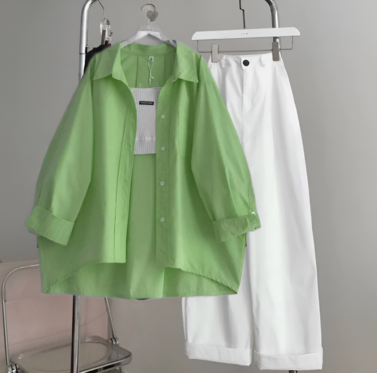 Green Button Down Shirt With White Jeans